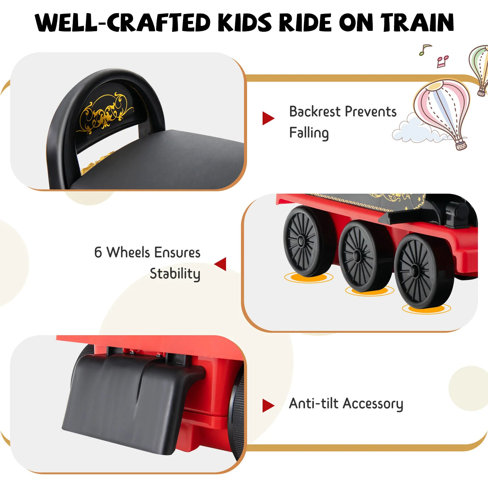 Electric Kids Train Toy with Unique Design & Stickers - Black - Image 10