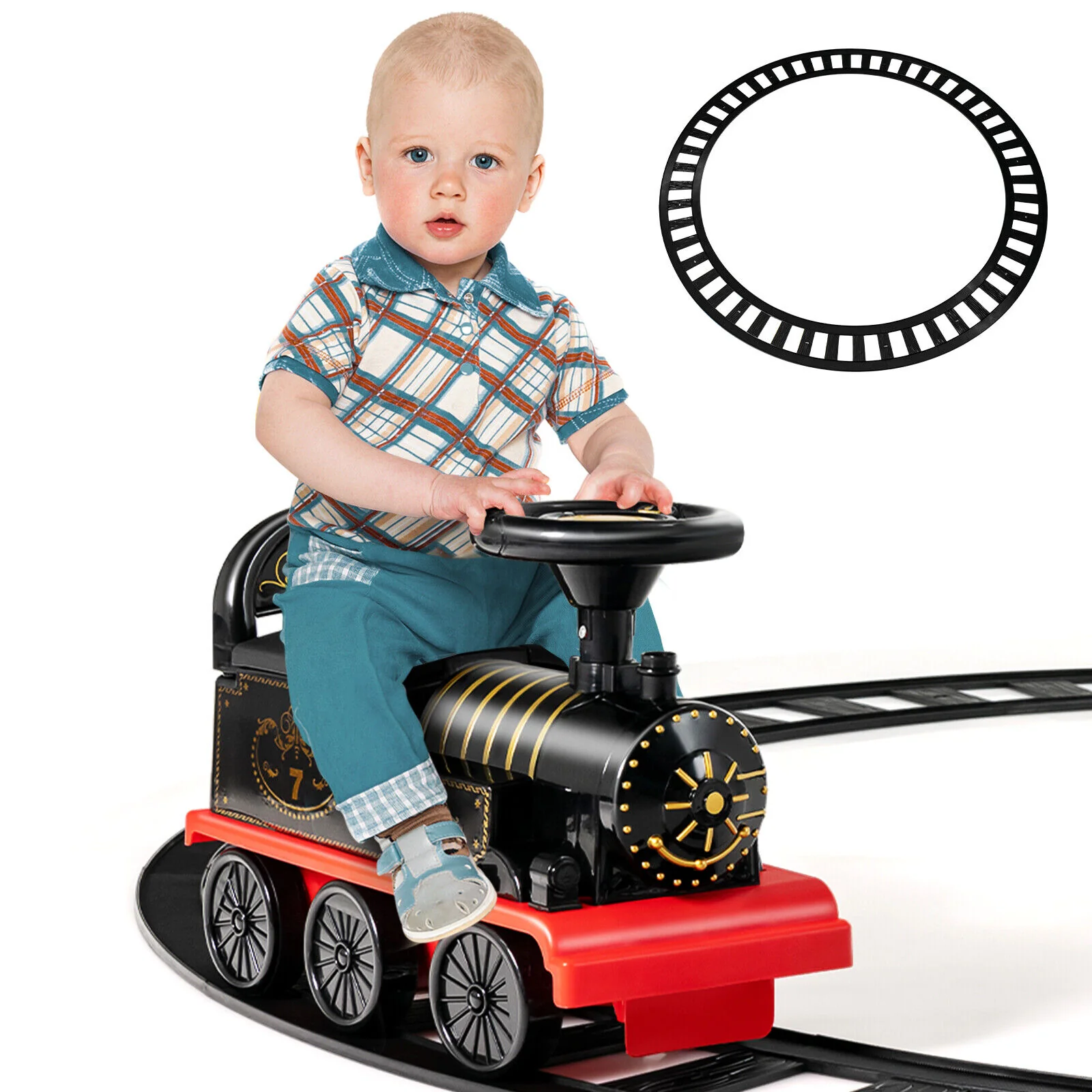 Electric Kids Train Toy with Unique Design & Stickers - Black - Image 11