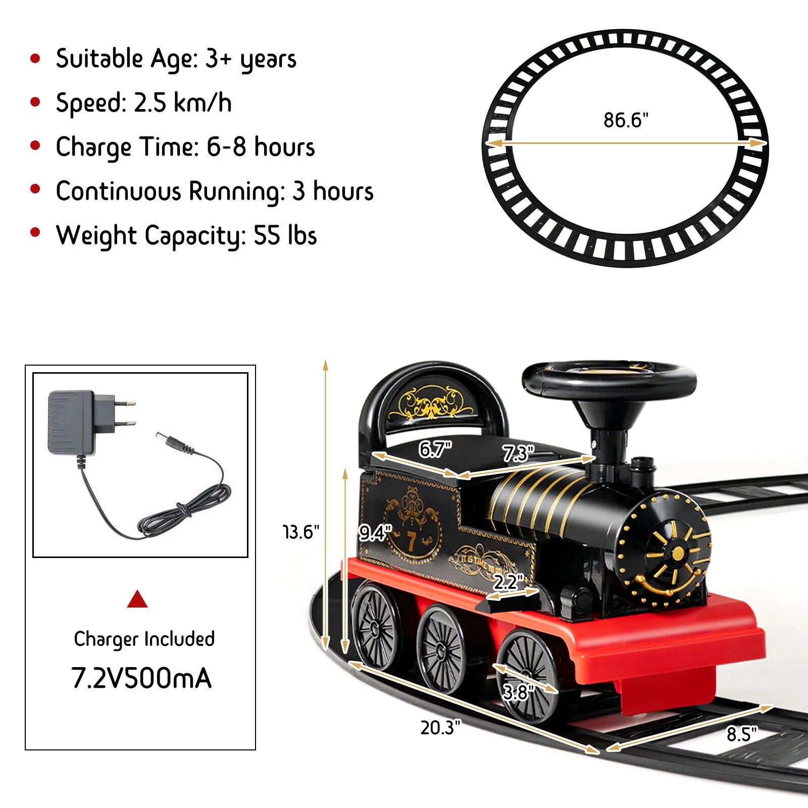Electric Kids Train Toy with Unique Design & Stickers - Black - Image 2
