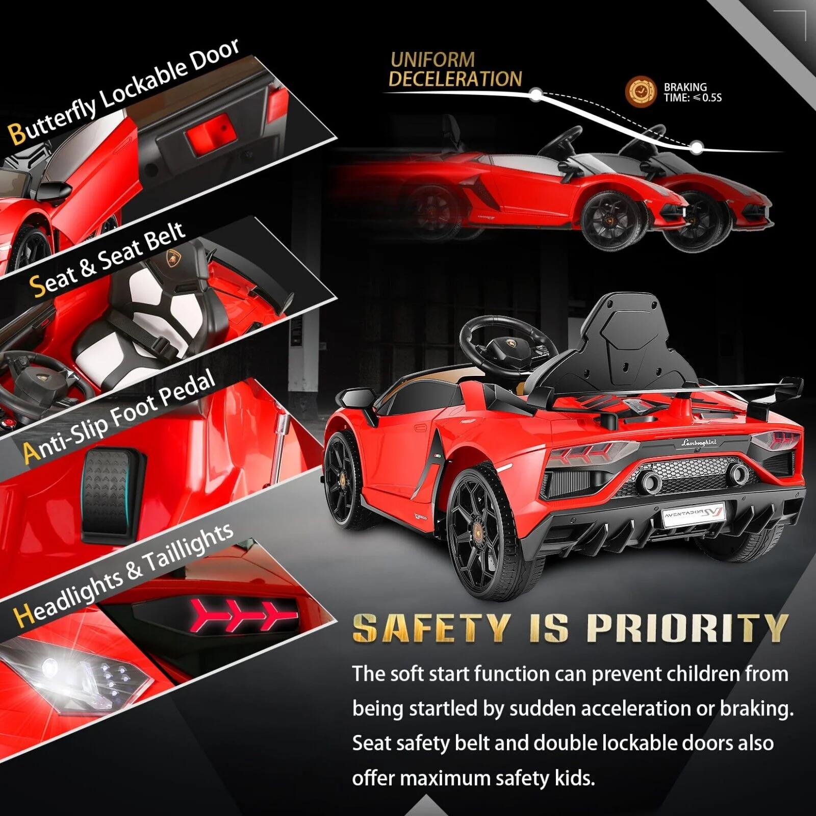 Electric Lamborghini Red Sports Car for Kids - 35W*2 Battery Powered Ride-On - Image 4