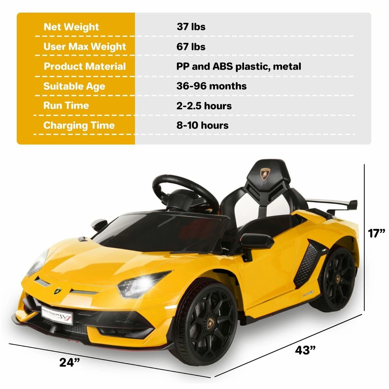 Electric Lamborghini Ride-On Car for Kids with Remote Control, MP3 and AUX - US Version - Image 27