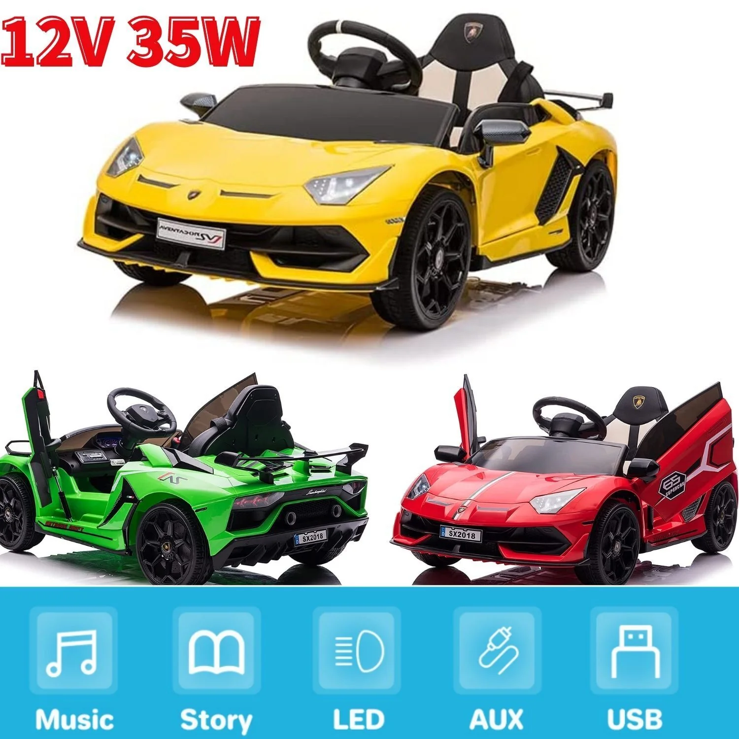 Electric Lamborghini Ride-On Car for Kids with Remote Control, MP3 Player, and 35W Motor - Image 4