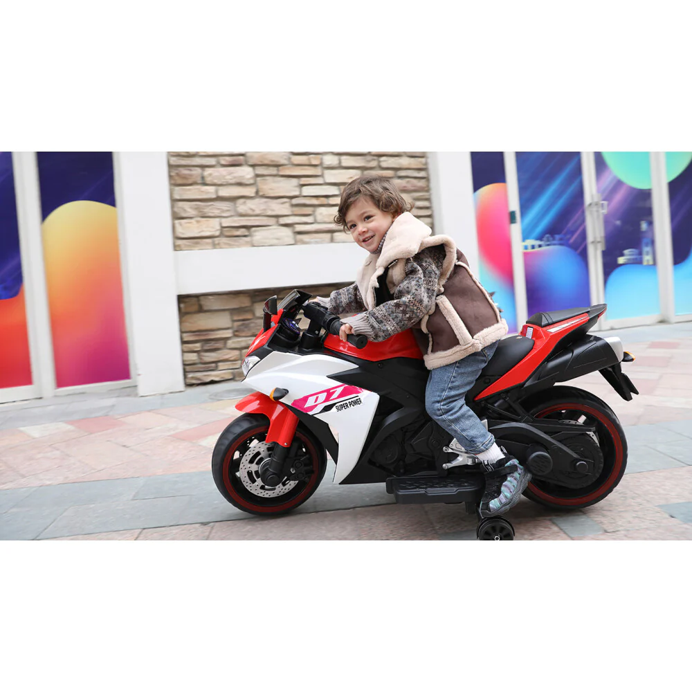 Electric Pink Motorcycle with Training Wheels and Manual Hand Throttle Drive - Image 13