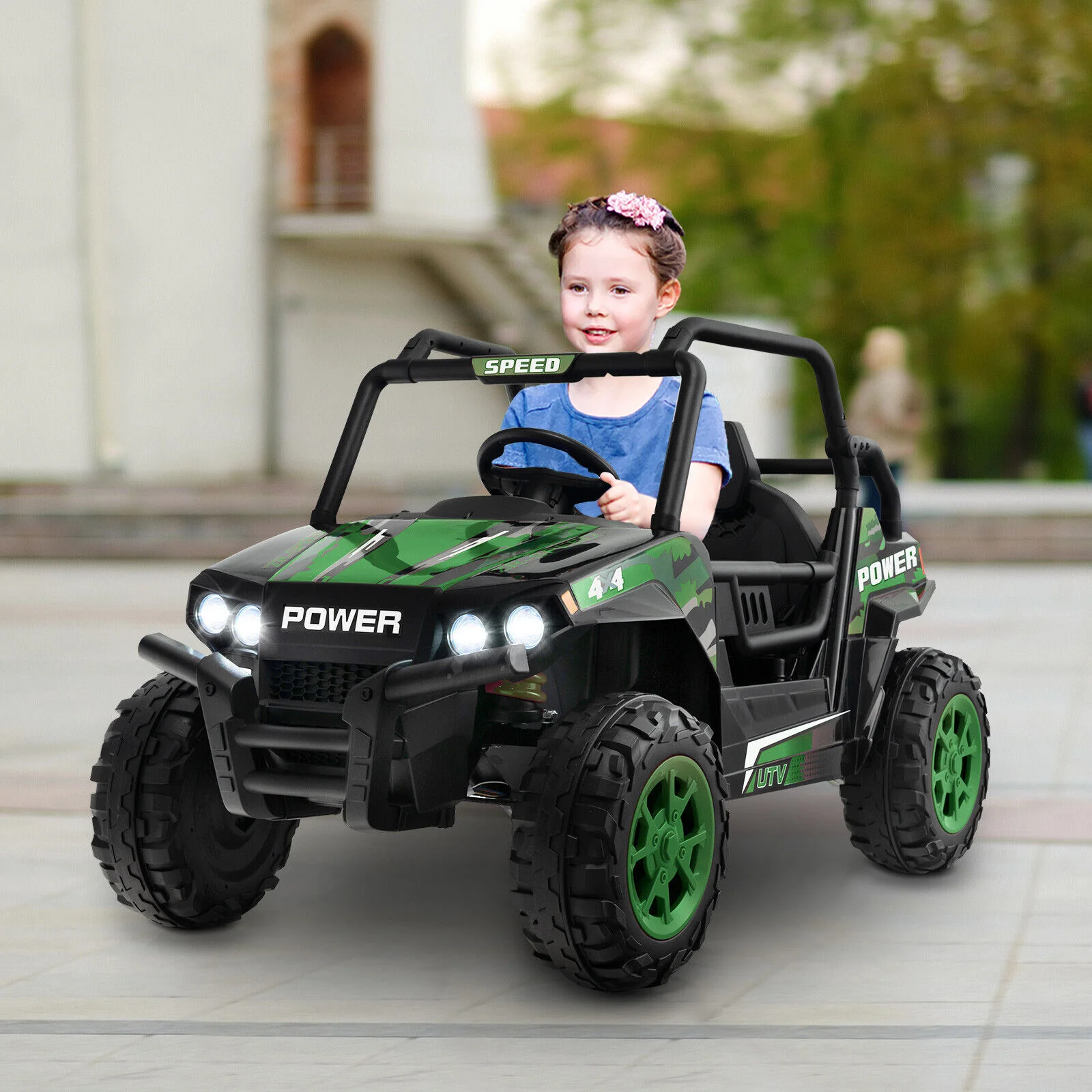 Electric Off-Road UTV Ride-On Truck for Kids with Remote Control, LED Lights, and Music - Green - Image 4
