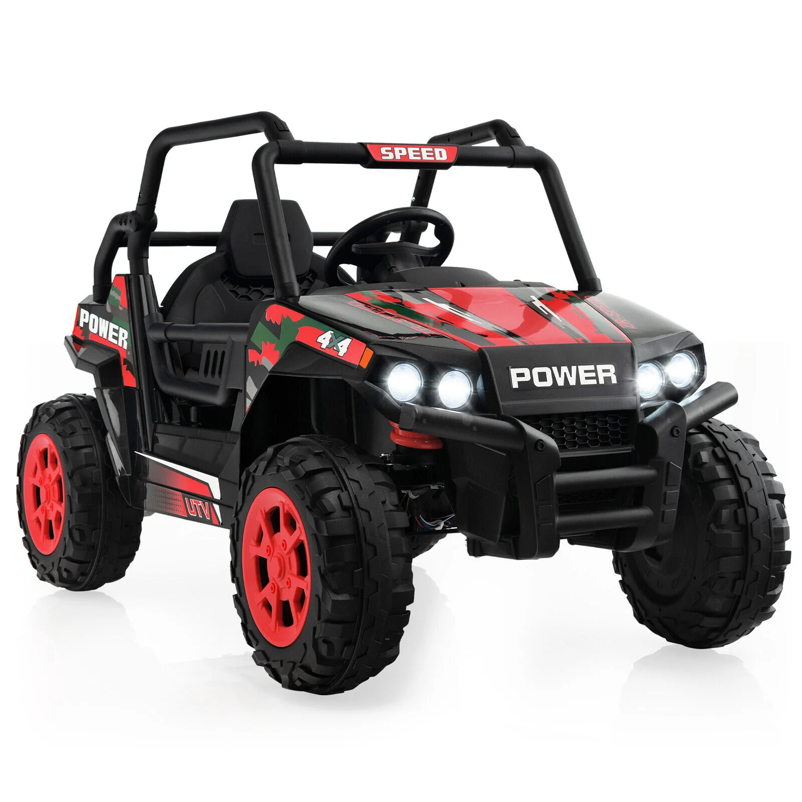 Electric Off-Road UTV Ride-On Truck for Kids with Remote Control, LED Lights, and Music - Red - Image 10