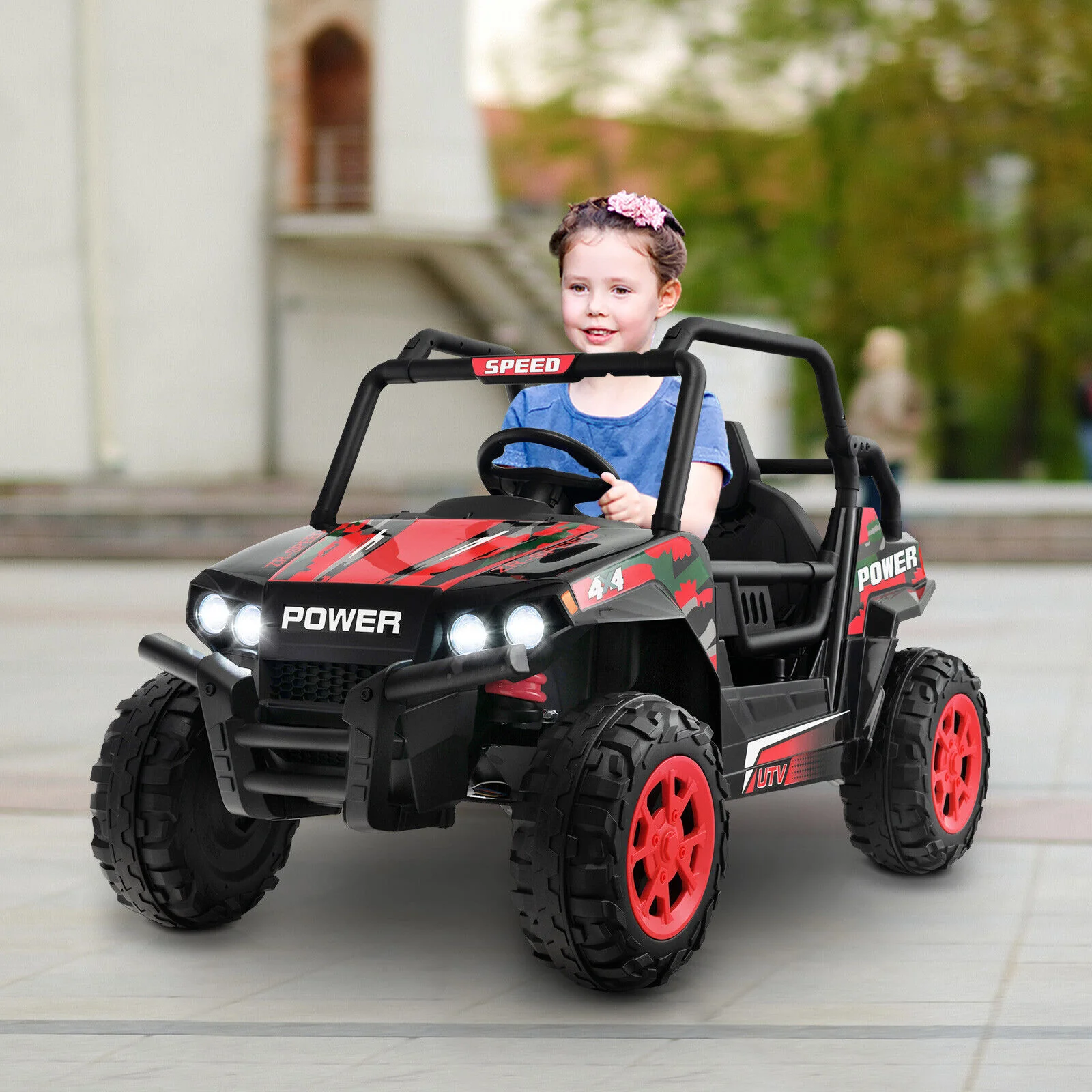 Electric Off-Road UTV Ride-On Truck for Kids with Remote Control, LED Lights, and Music - Red - Image 4