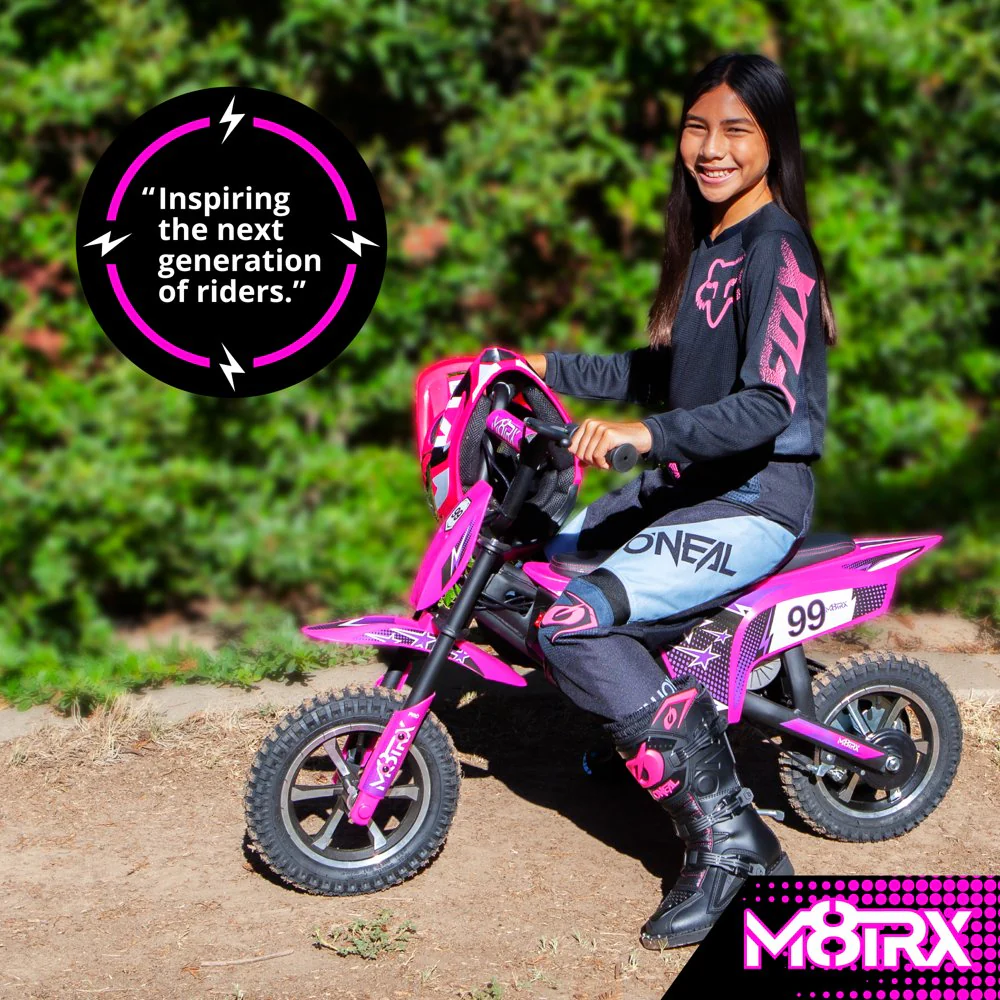 Electric Pink Dirt Bike for Kids - 24V Rechargeable Battery Powered Motorcycle Toy - Image 3