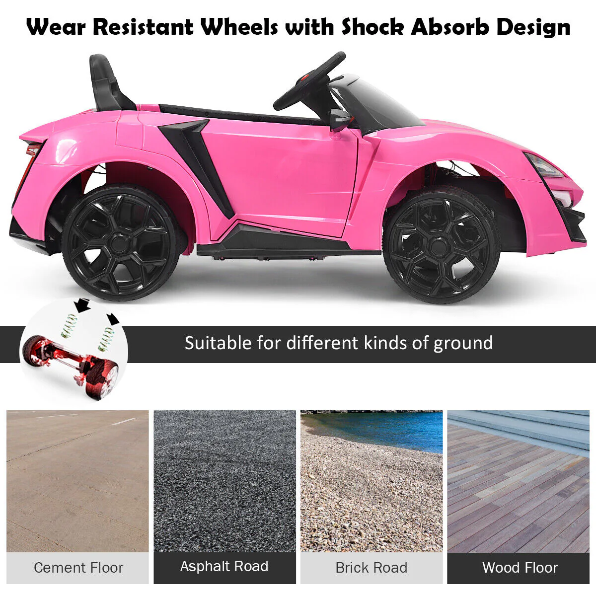 Electric Pink Ride-On Car for Kids with Remote Control, Lights, MP3 Player, and Openable Doors - Image 6