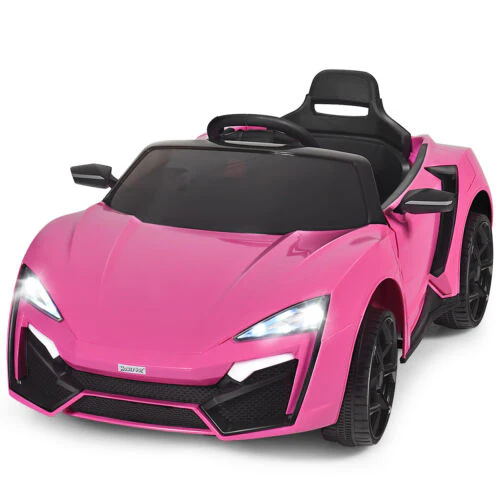Electric Pink Ride-On Car for Kids with Remote Control, Lights, Music, and Openable Doors