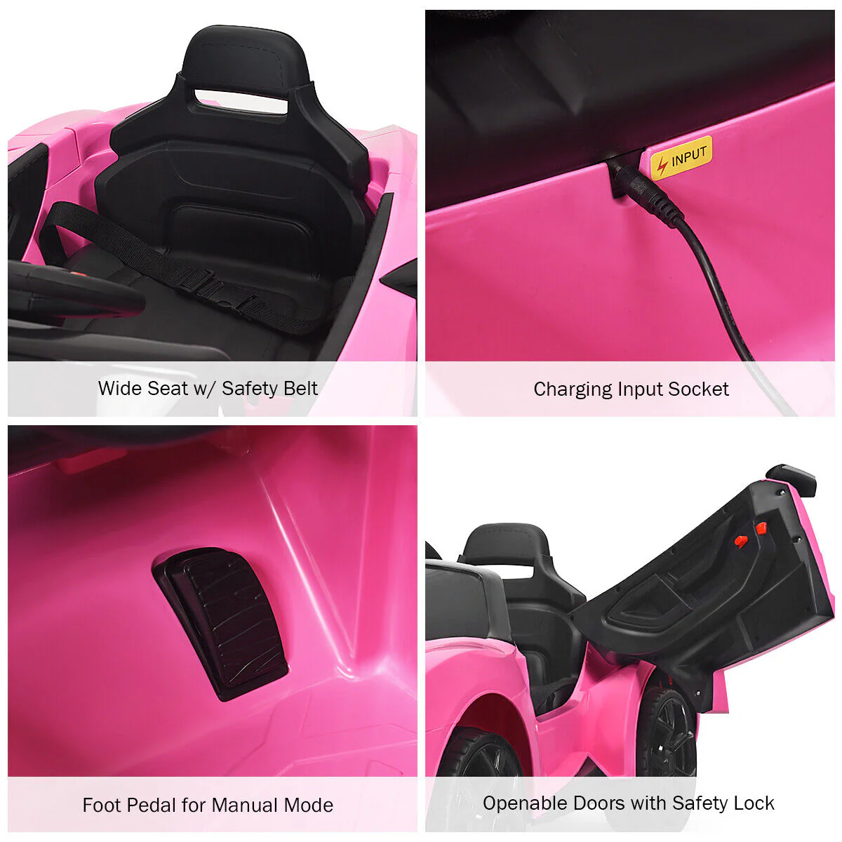 Electric Pink Ride-On Car for Kids with Remote Control, Lights, Music, and Openable Doors - Image 10