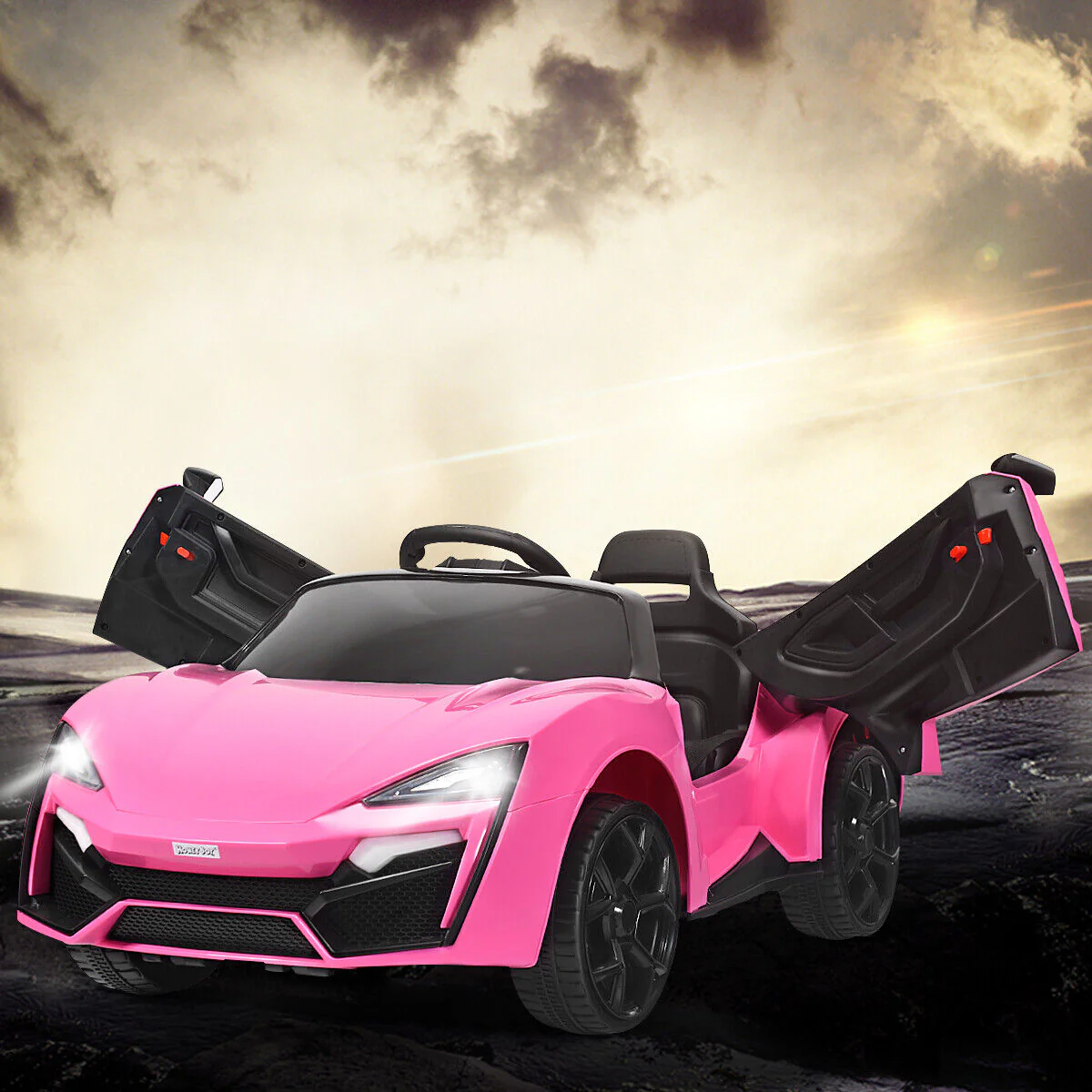 Electric Pink Ride-On Car for Kids with Remote Control, Lights, Music, and Openable Doors - Image 3