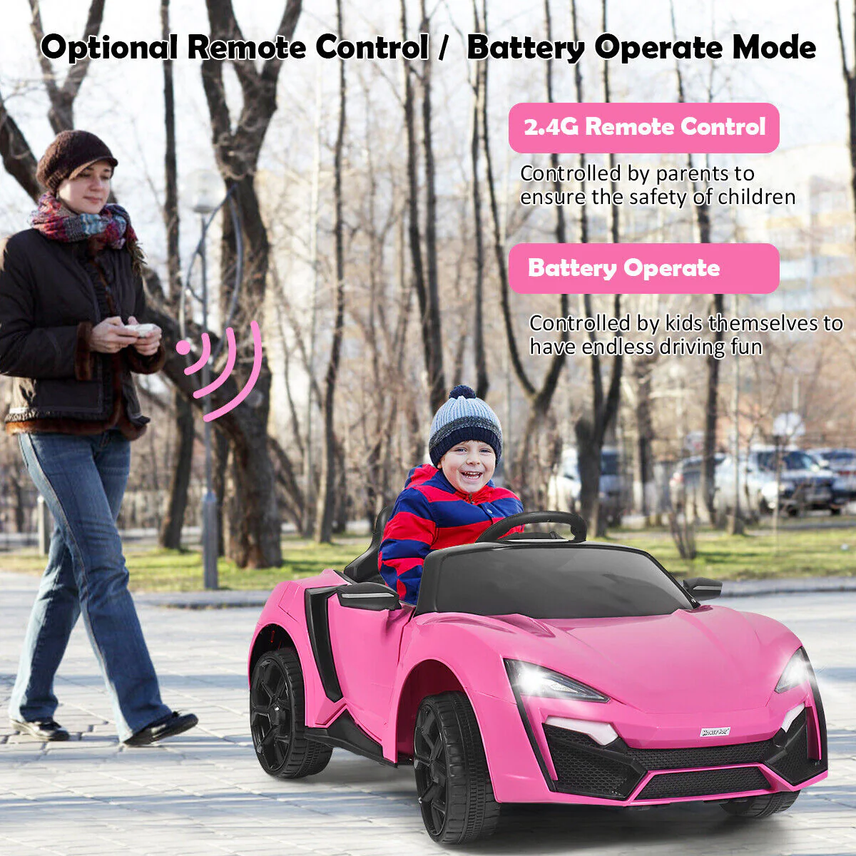 Electric Pink Ride-On Car for Kids with Remote Control, Lights, Music, and Openable Doors - Image 5