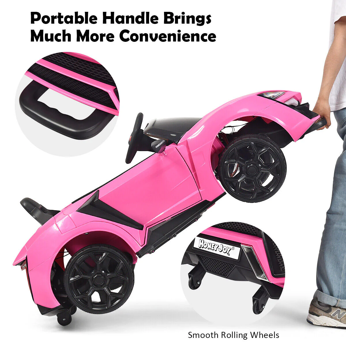 Electric Pink Ride-On Car for Kids with Remote Control, Lights, Music, and Openable Doors - Image 9