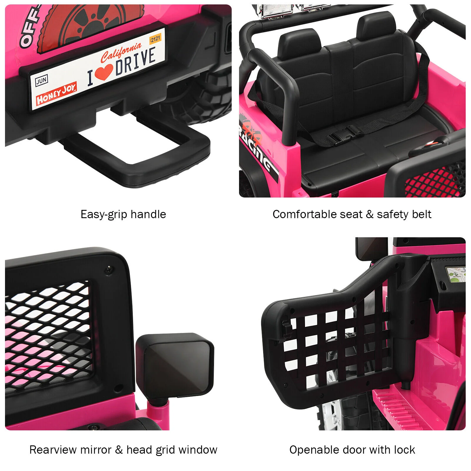 Electric Pink Ride-On Truck for Kids with Remote Control and Lights - 12V - Image 4