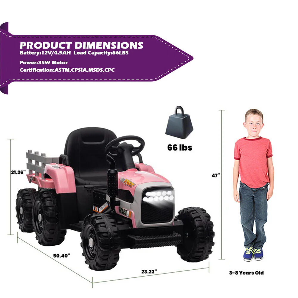 Electric Pink Tractor and Trailer Ride-On Toy for Toddlers - Perfect for Little Farmers! - Image 3