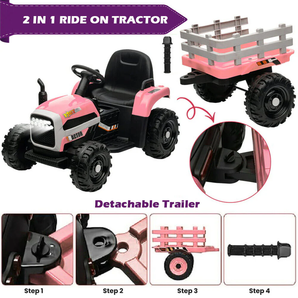 Electric Pink Tractor and Trailer Ride-On Toy for Toddlers - Perfect for Little Farmers! - Image 4