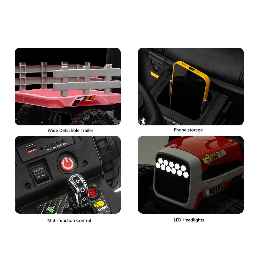 Electric Pink Tractor and Trailer Ride-On Toy for Toddlers - Perfect for Little Farmers! - Image 6