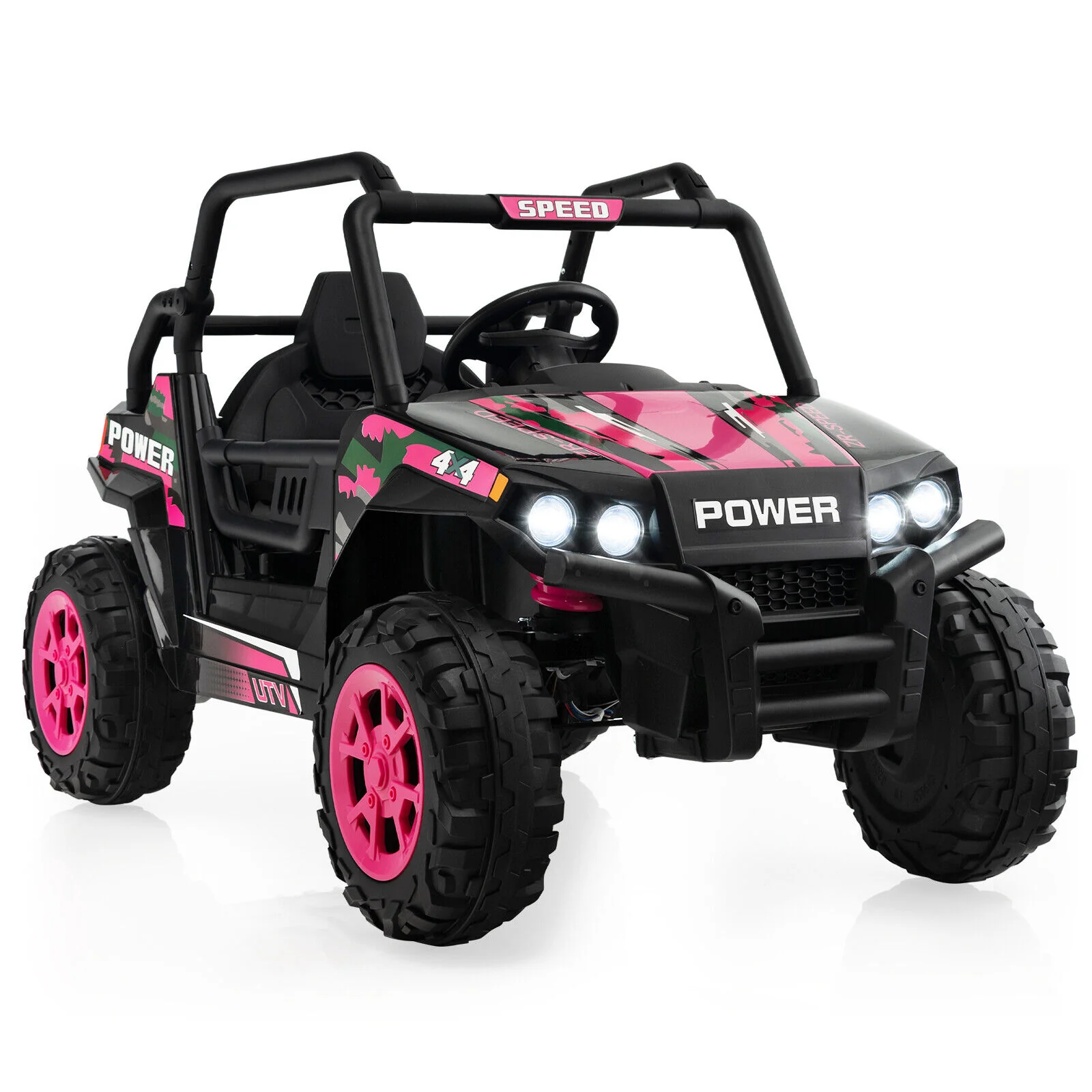 Electric Pink UTV Ride-On Truck for Kids with Remote Control, LED Lights, and Music - Image 10