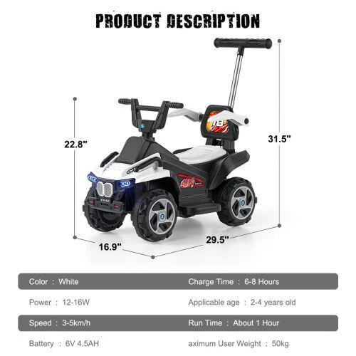 Electric Quad Car Toy for Kids Ages 2-4 with 6V Battery and 4 Wheels - Image 3