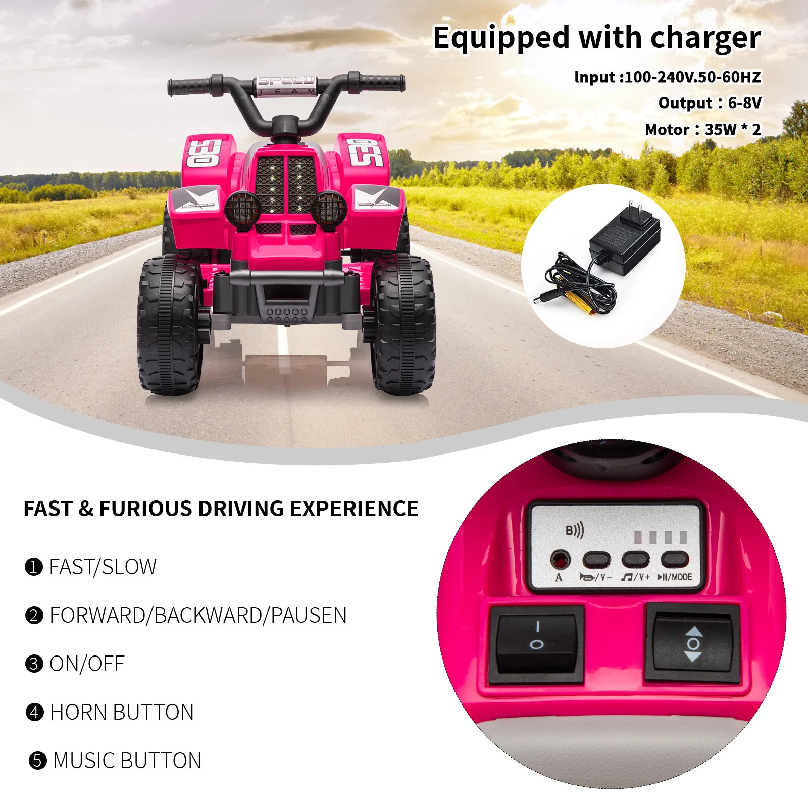 6V Electric Ride-On Kids ATV 4-Wheeler with LED Lights for Toddlers Age 1-3 Years - Image 25