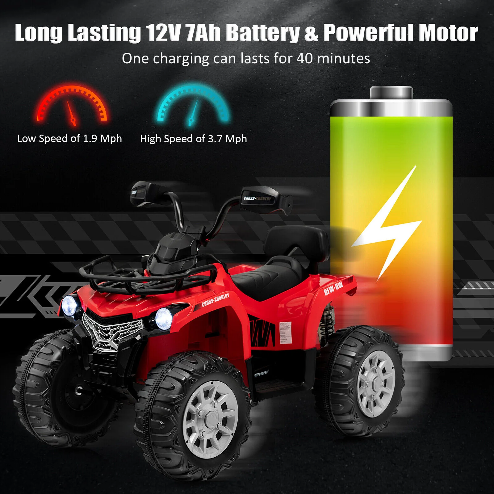 Electric Ride-On ATV for Kids with 2 Speeds, MP3 Player, and Headlights - Red - Image 5