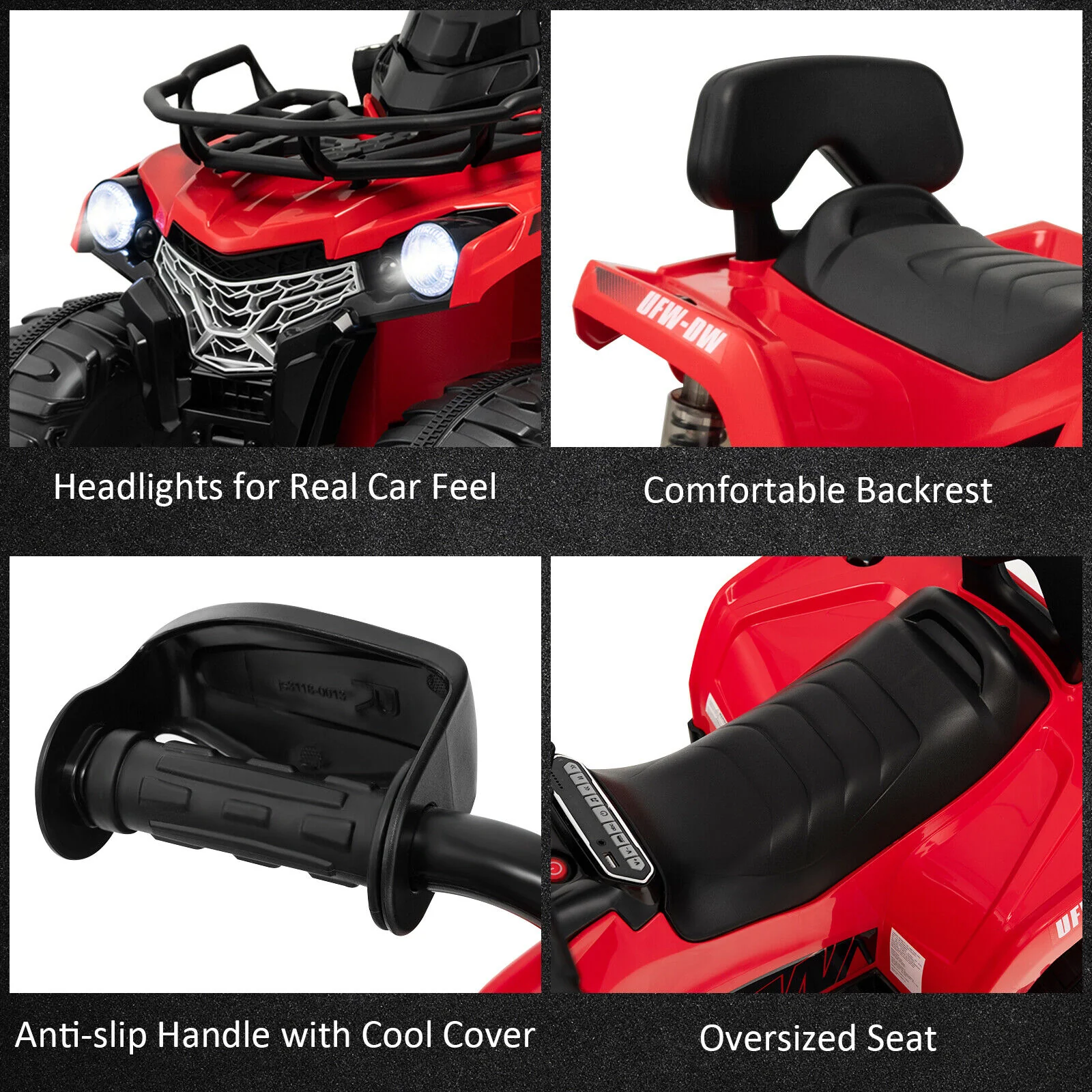 Electric Ride-On ATV for Kids with 2 Speeds, MP3 Player, and Headlights - Red - Image 9