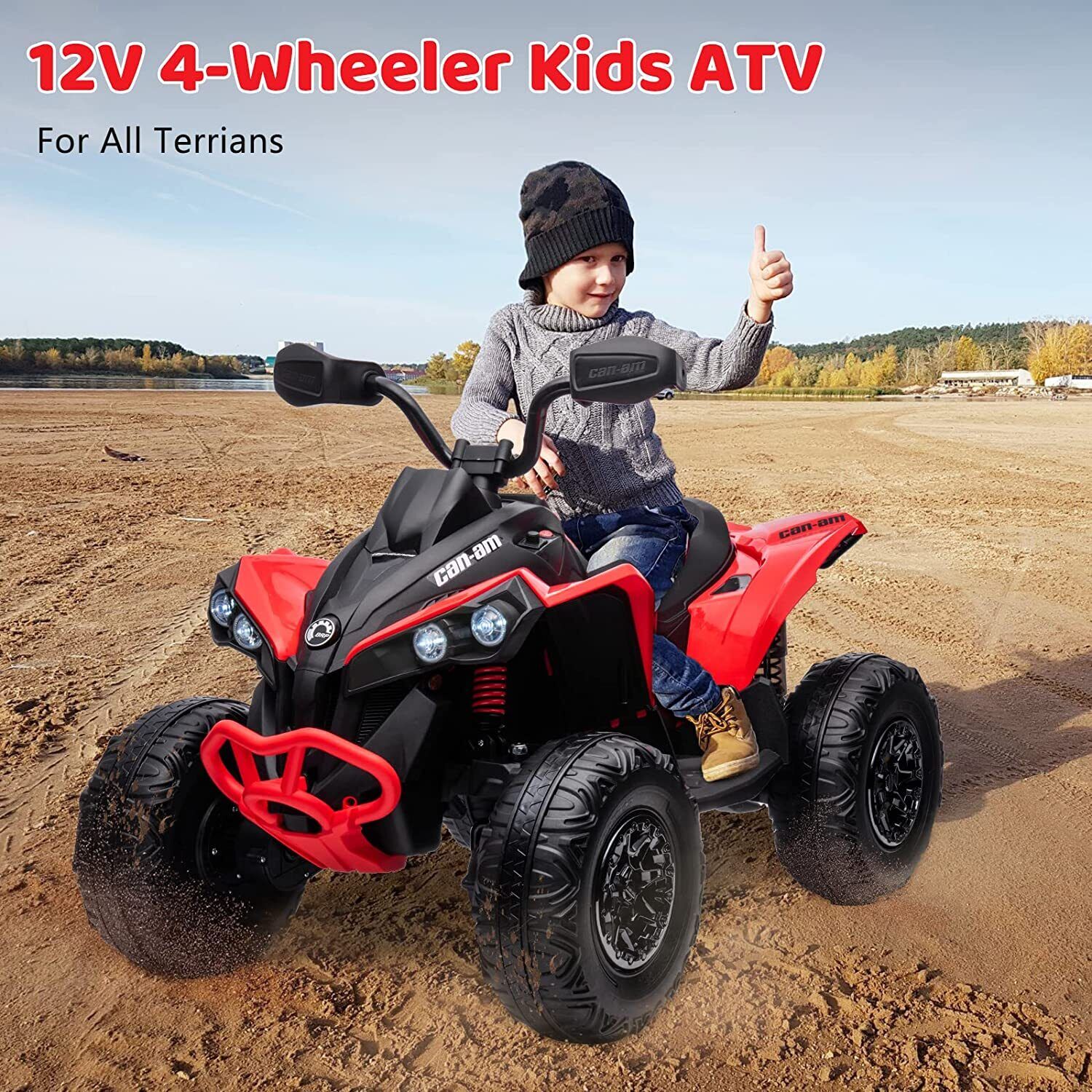 Electric Ride-On ATV Quad Car for Kids with MP3 Player and 4WD - Red - Image 2