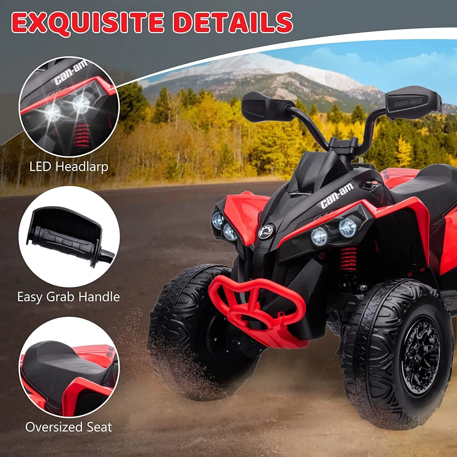 Electric Ride-On ATV Quad Car for Kids with MP3 Player and 4WD - Red - Image 3