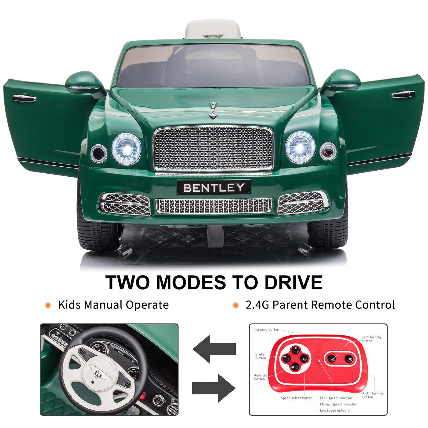 Electric Ride-On Car for Kids with LED Headlights and 2 Speed Options - Image 2