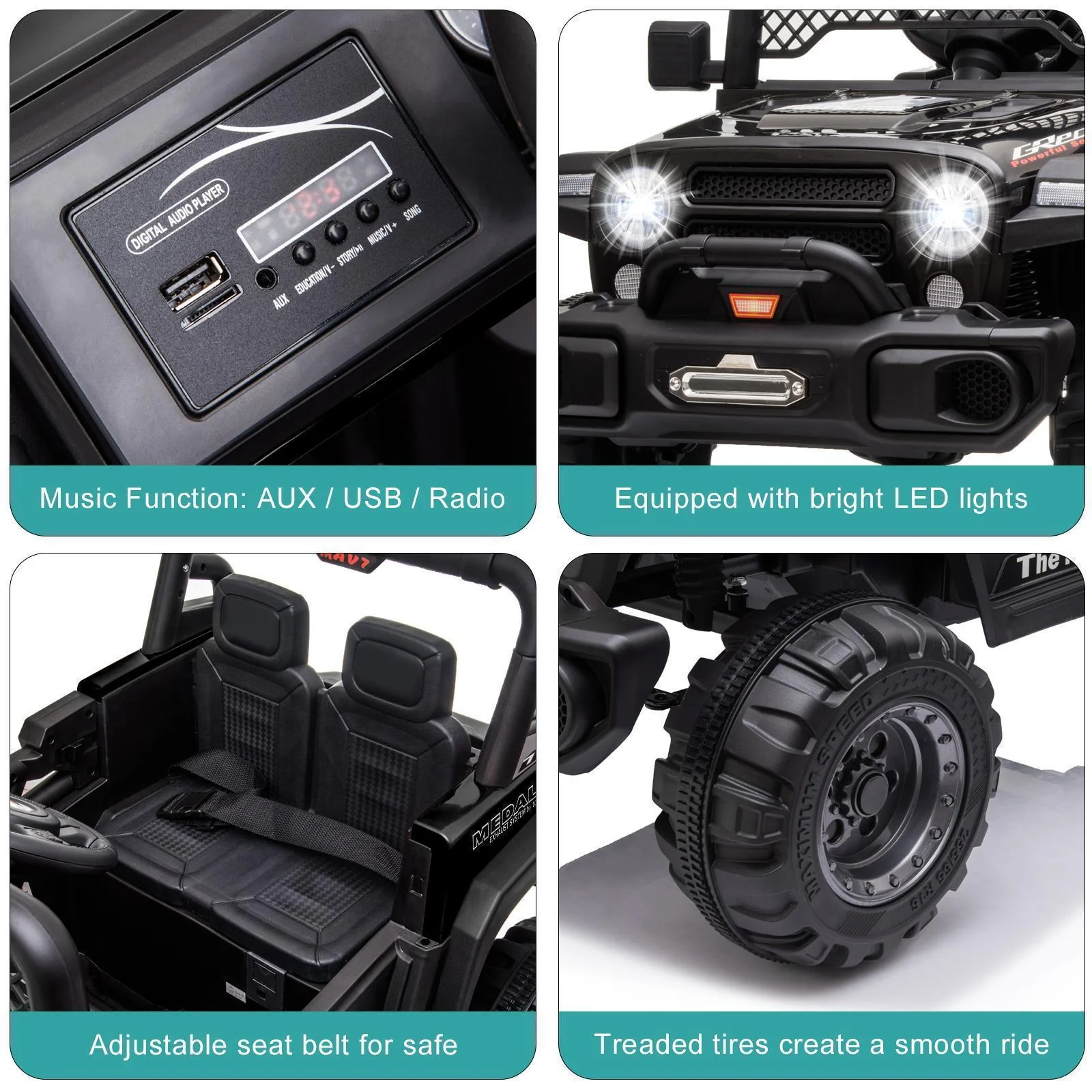 Electric Ride-On Car for Kids with MP3, LED Lights, Remote Control, and Adjustable Seat Belt - Image 8
