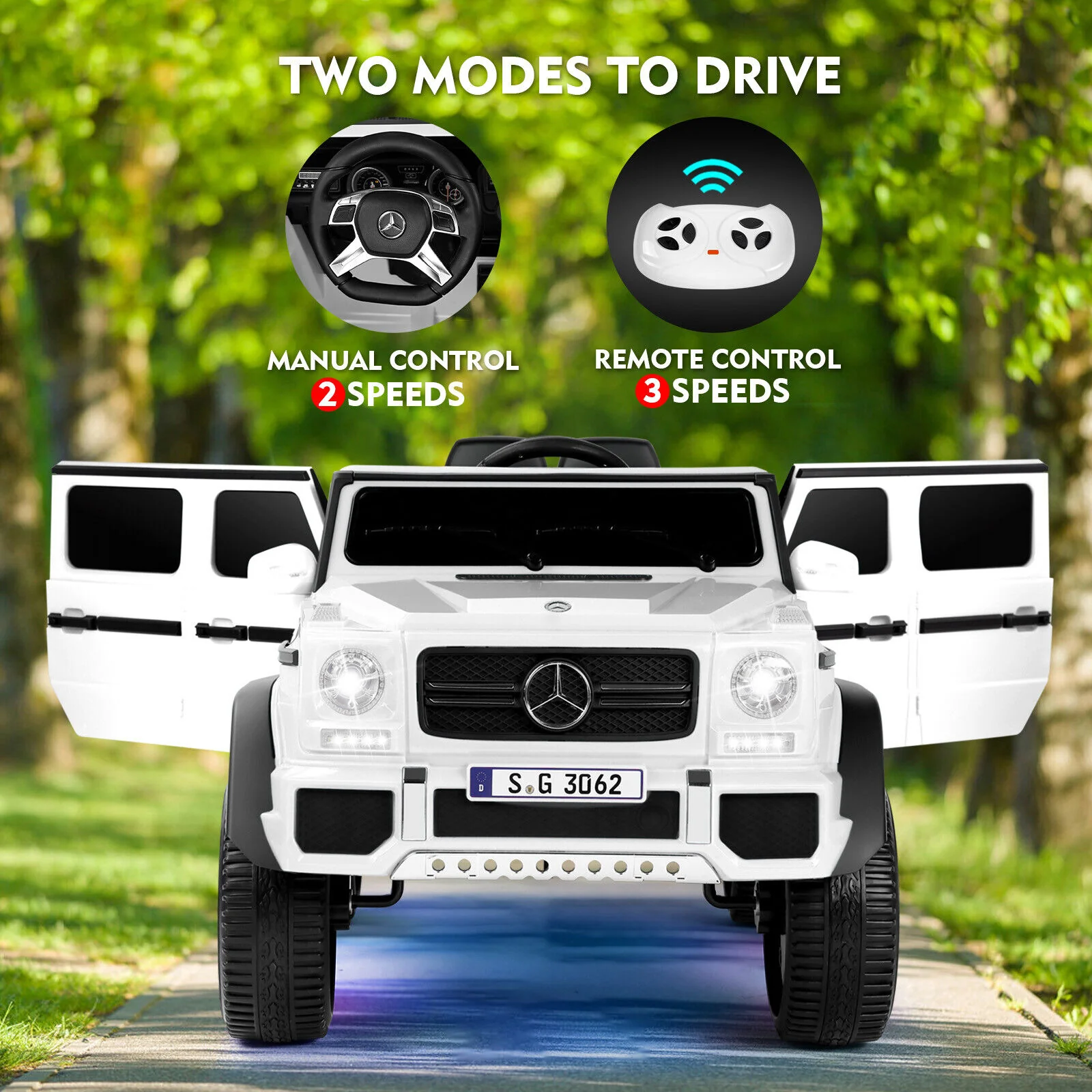 Electric Ride-On Car for Kids with Music, LED Lights, and Remote Control - 3 Speeds - White - Image 10