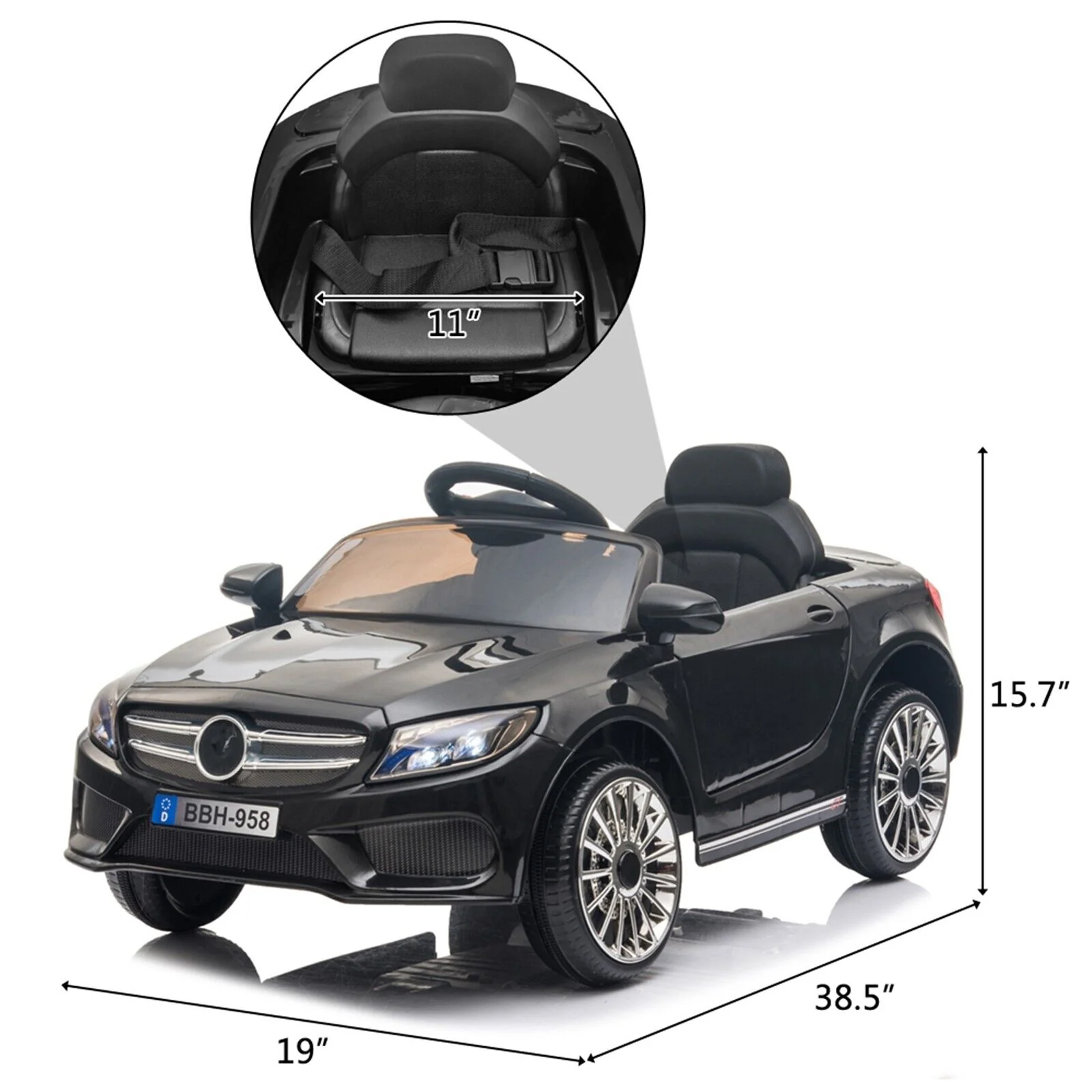 Electric Ride-On Car for Kids with Remote Control and LED Lights - Black - Image 13