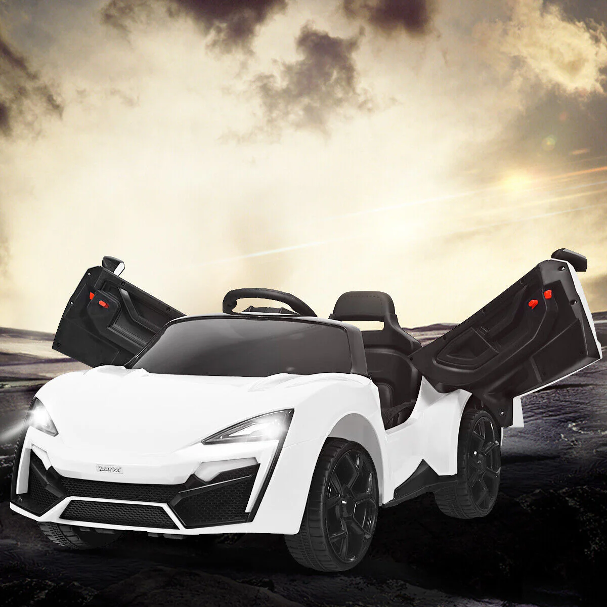 Electric Ride-On Car for Kids with Remote Control, Lights, MP3 Player, and Openable Doors - White - Image 3