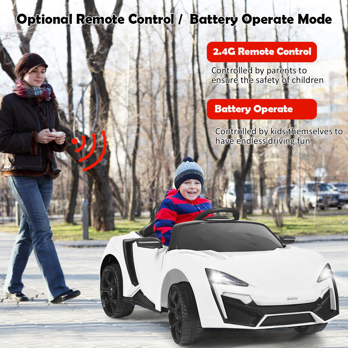 Electric Ride-On Car for Kids with Remote Control, Lights, Music, and Openable Doors - White - Image 5