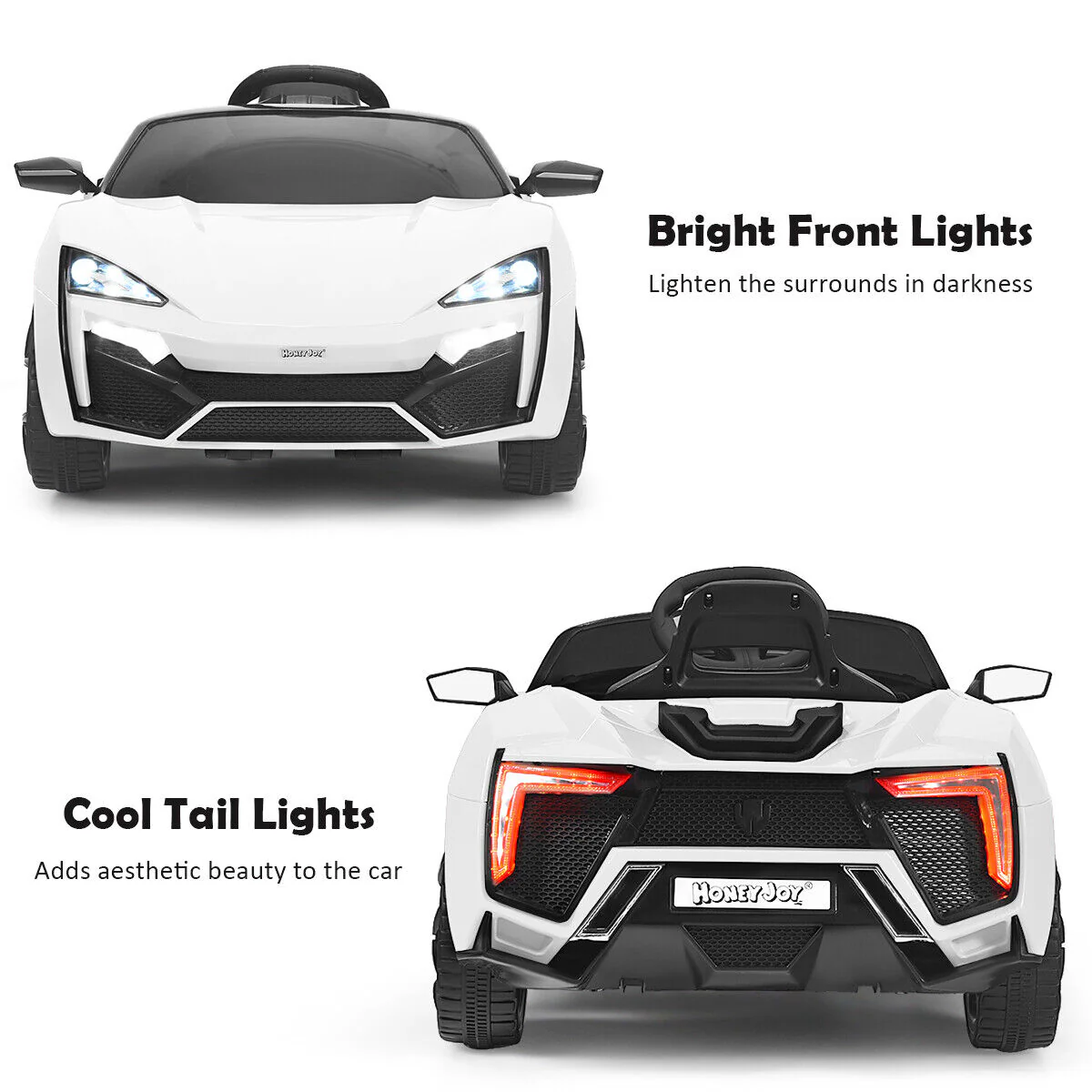 Electric Ride-On Car for Kids with Remote Control, Lights, Music, and Openable Doors - White - Image 8