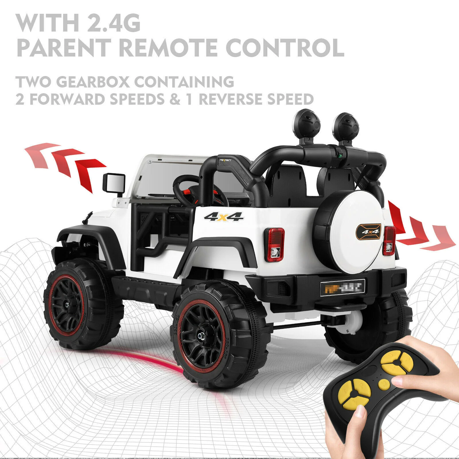 Electric Ride-On Car for Kids with Remote Control, Music Player, LED Lights, and USB Port - White - Image 6