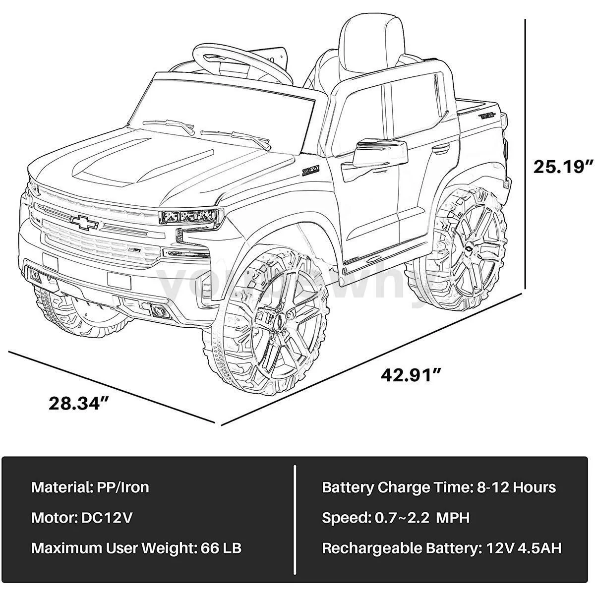 Electric Ride On Car Truck Toy with Remote Control, Music, and LED Lights - 12V Safety Power for Endless Fun! - Image 4