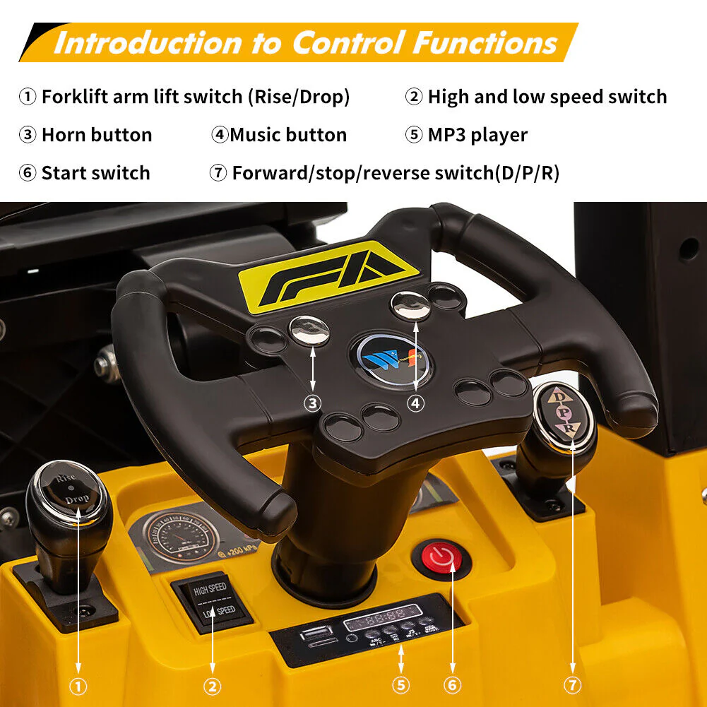 Electric Ride-On Construction Forklift with Remote Control and Built-In Music - 12V - Image 4