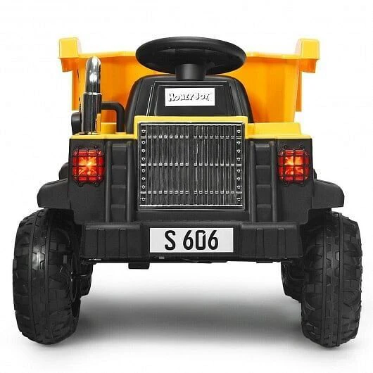 Electric Ride-On Dump Truck for Kids - 12V Battery Powered with Yellow Bucket and Dump Bed - Image 4