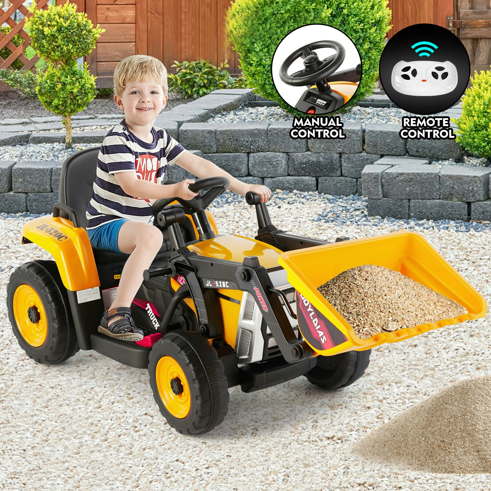 Electric Ride-On Excavator Digger with Bluetooth Music and Remote Control - 3 Speeds, Yellow - Image 3