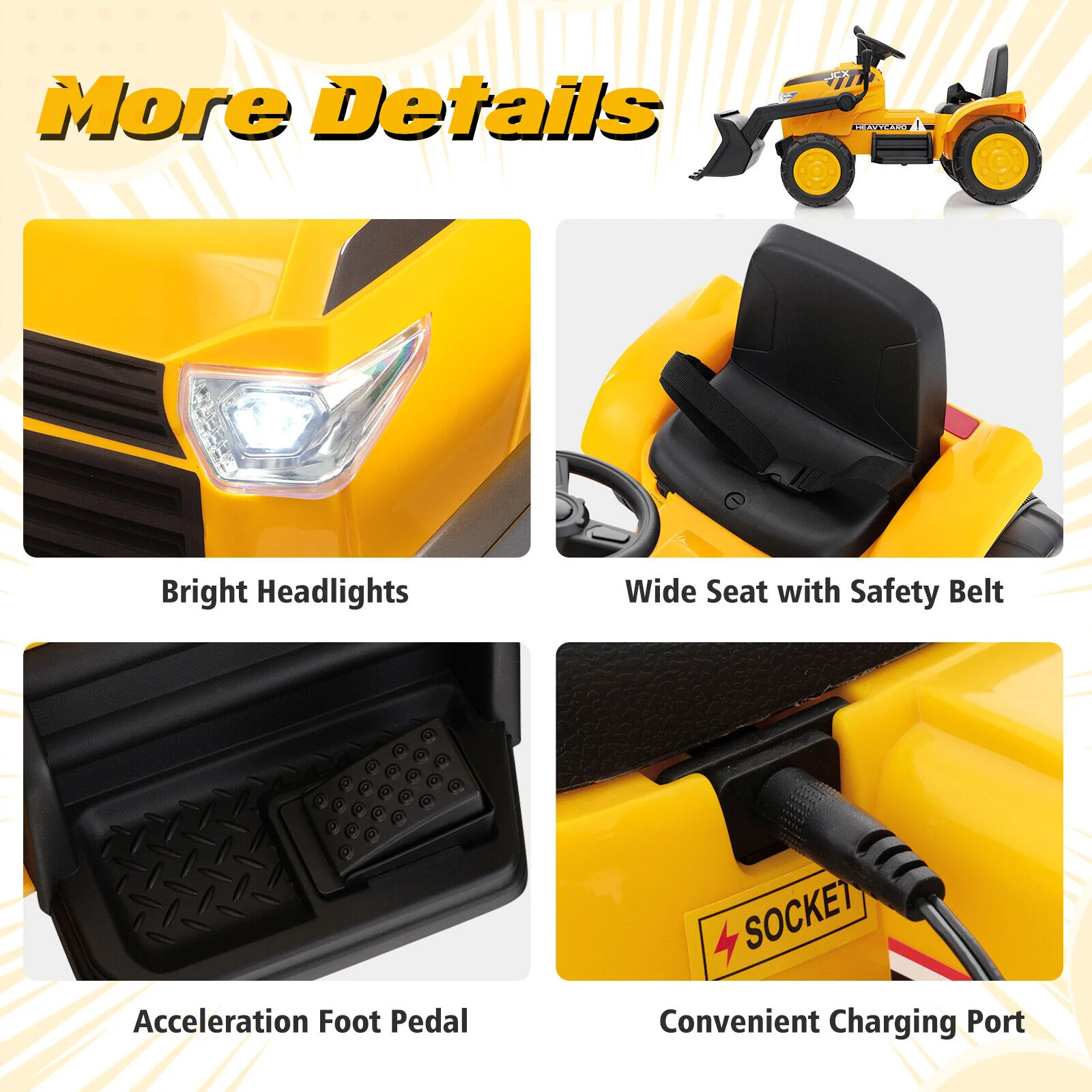 Electric Ride-On Excavator Digger with RC Control, Lights, and Music for Kids (12V) - Image 9