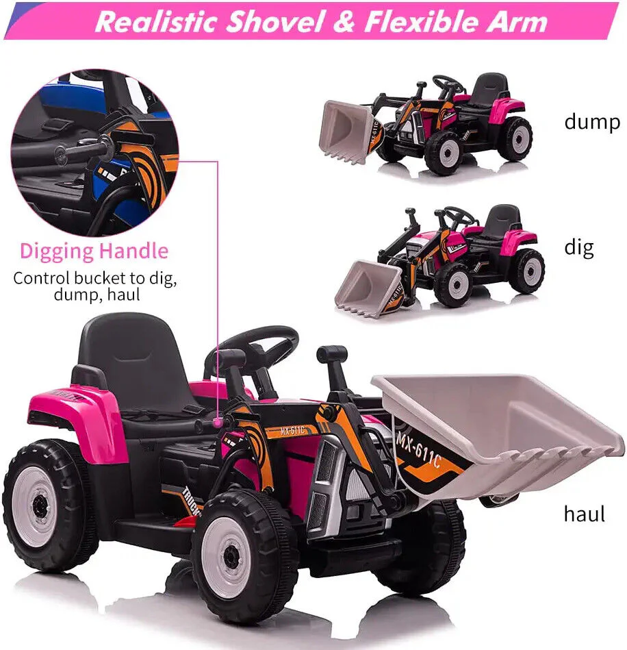 Electric Ride-On Excavator Tractor for Kids with Battery-Powered Digger and LED Lights - Image 10
