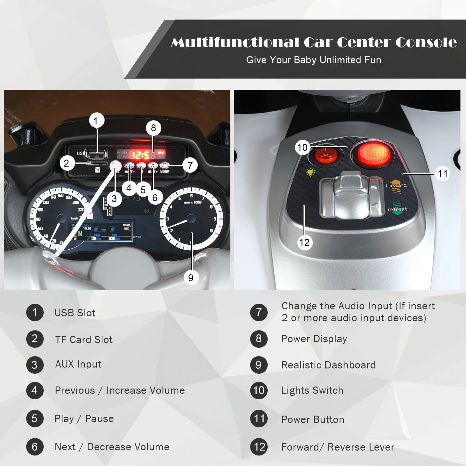Electric Ride-On Motorcycle for Kids with LED Lights - White - Image 5