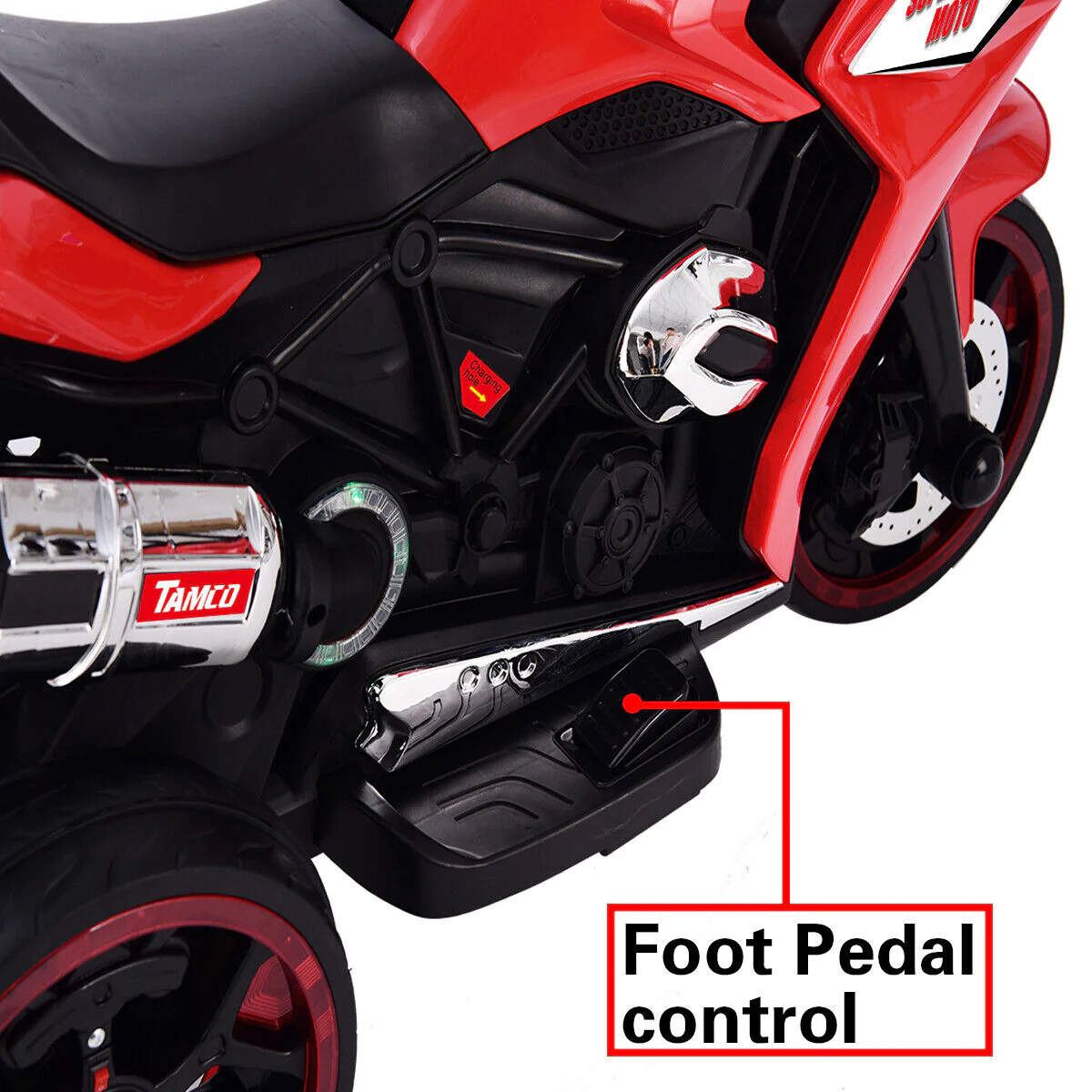 Electric Ride-On Motorcycle for Kids with LED Wheels, Music, and Screen - Red - Image 4
