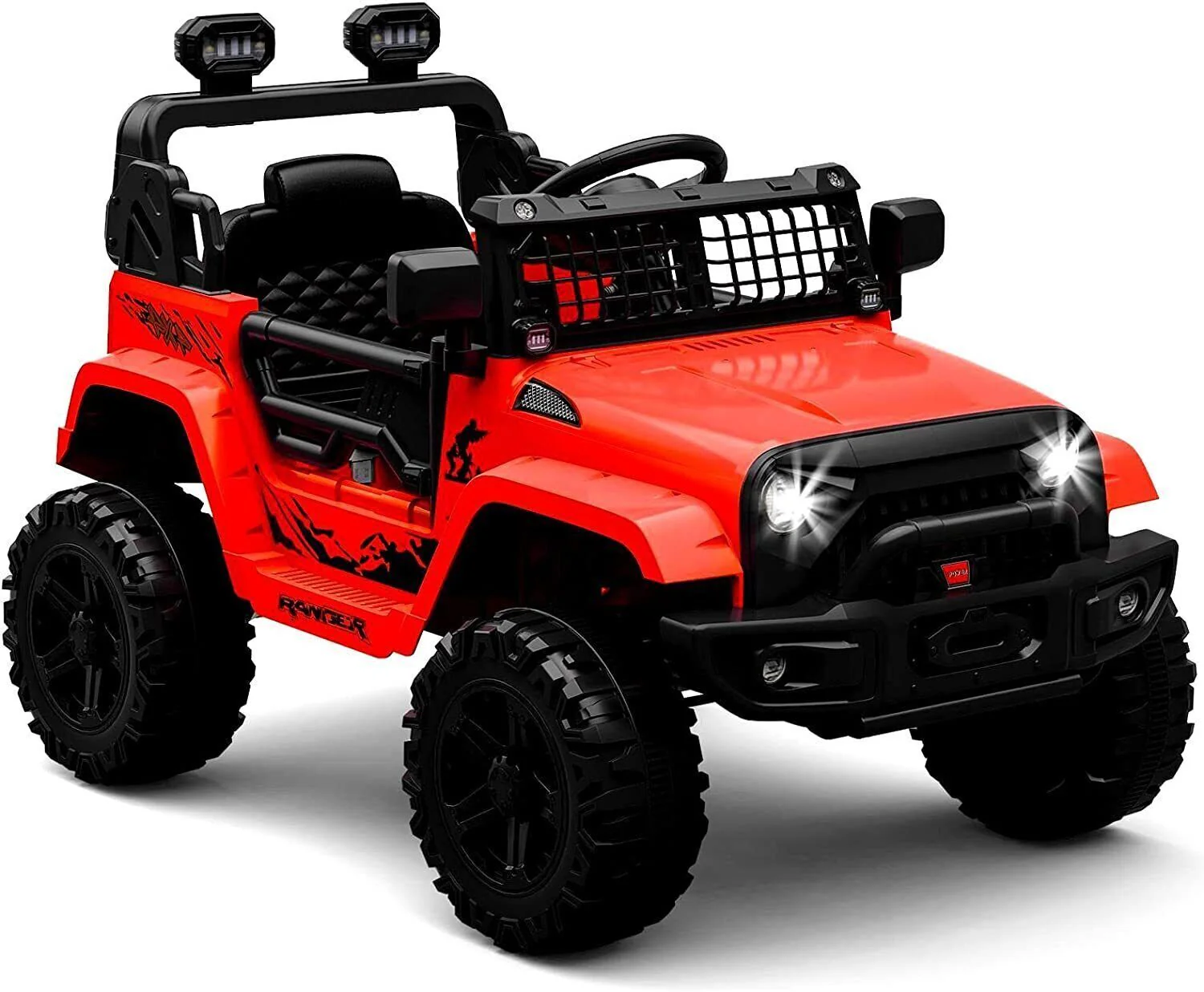 Electric Ride-On Toy Car for Kids with LED Lights, Bluetooth, and 2 Speeds - Red - Image 2
