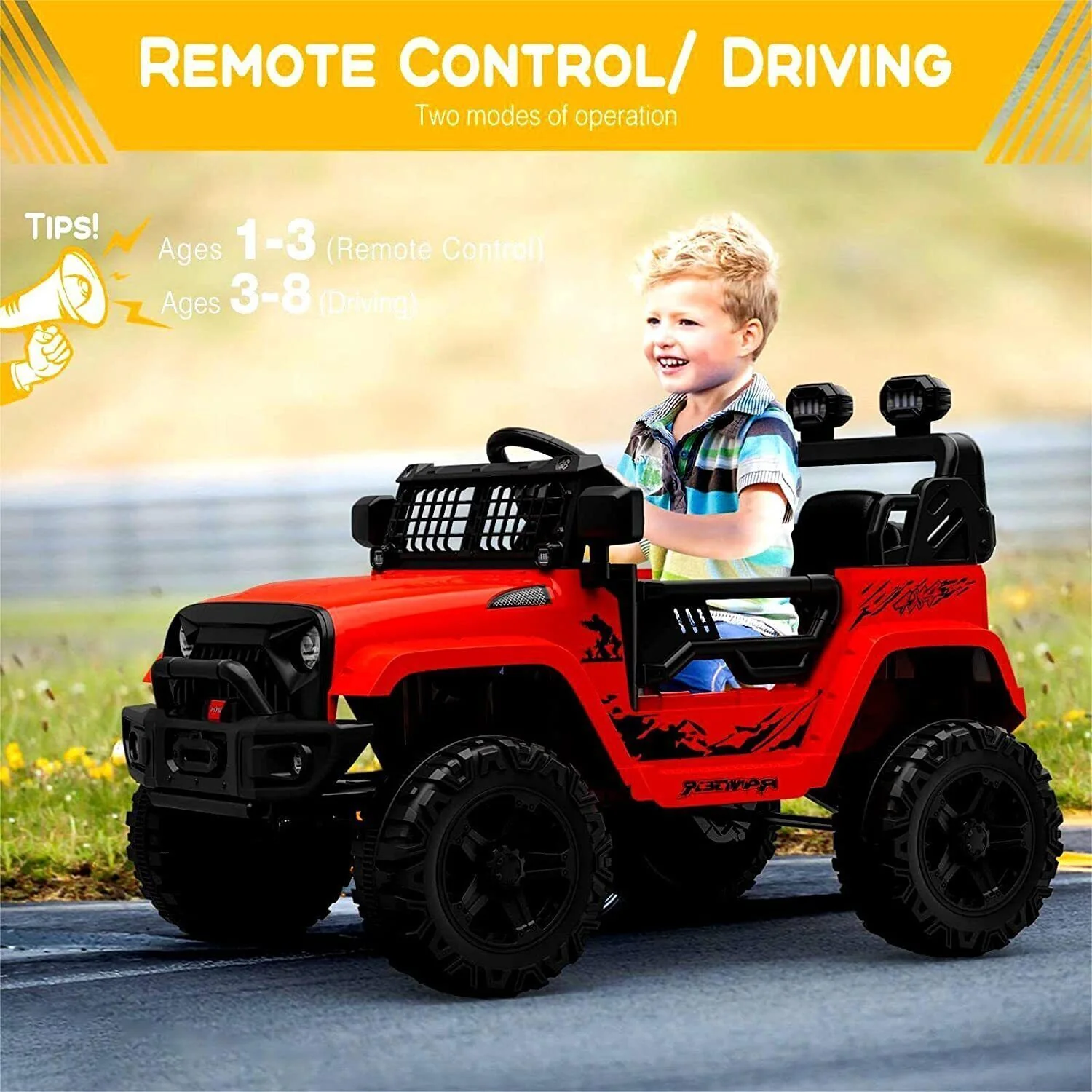 Electric Ride-On Toy Car for Kids with LED Lights, Bluetooth, and 2 Speeds - Red - Image 4
