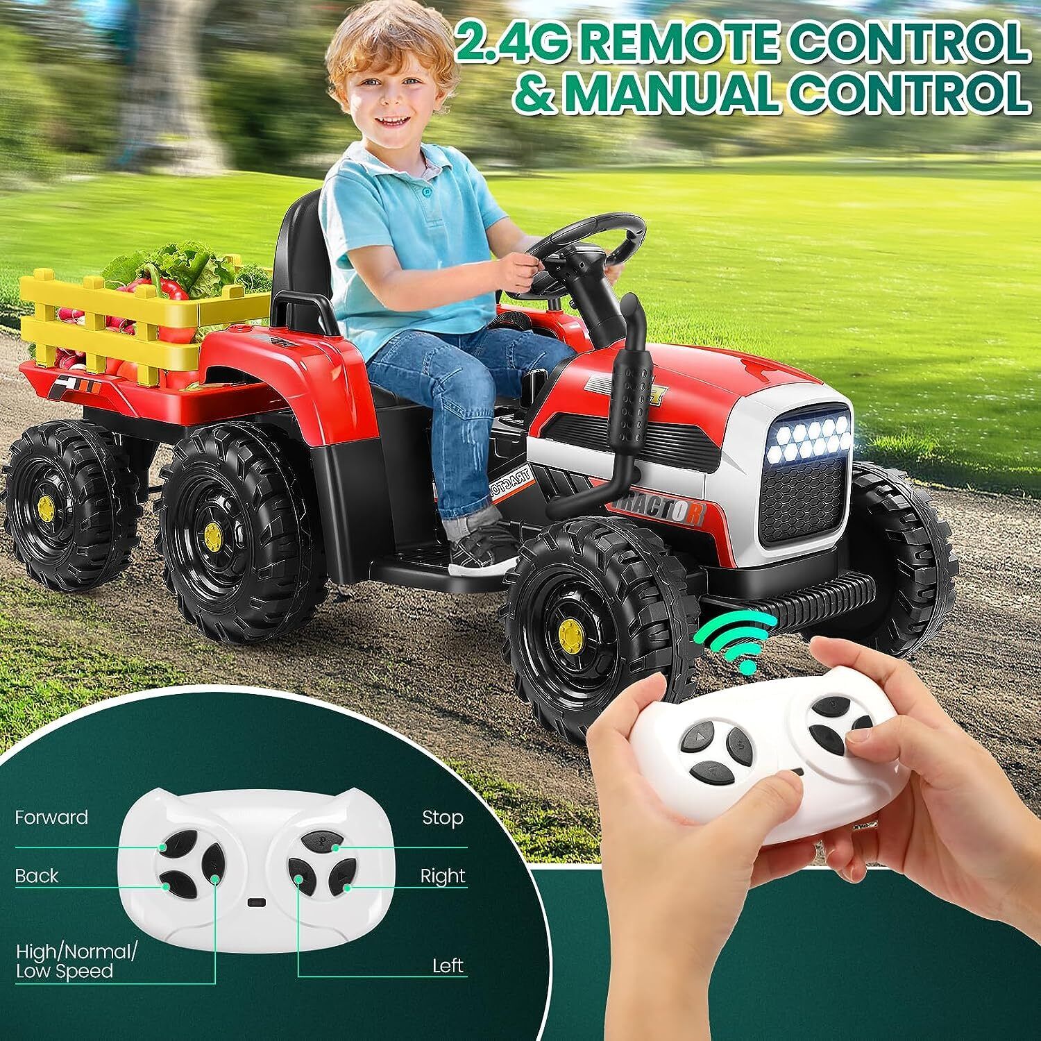 Electric Ride-On Tractor for Kids with Remote Control and LED Headlights - Image 12