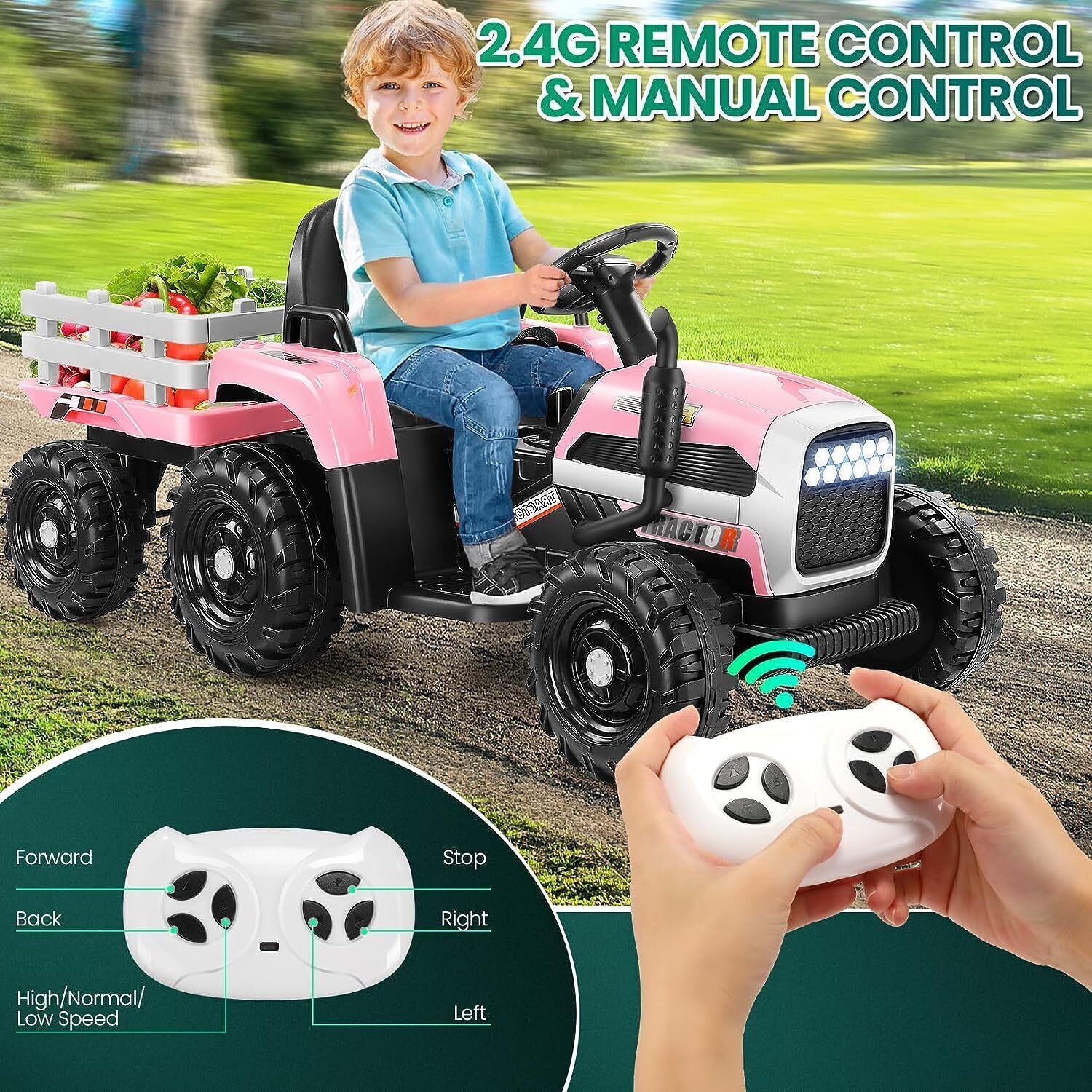 Electric Ride-On Tractor for Kids with Trailer - 12V Powered Fun! - Image 24