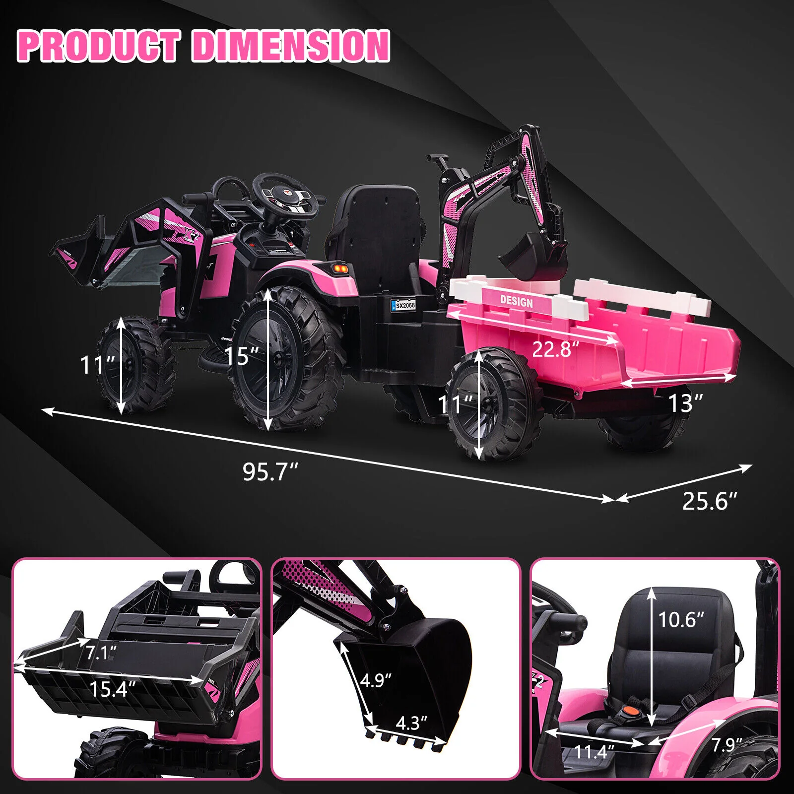 Electric Ride-On Tractor with Excavator, Bulldozer, and Trailer for Kids (24V) - Image 8