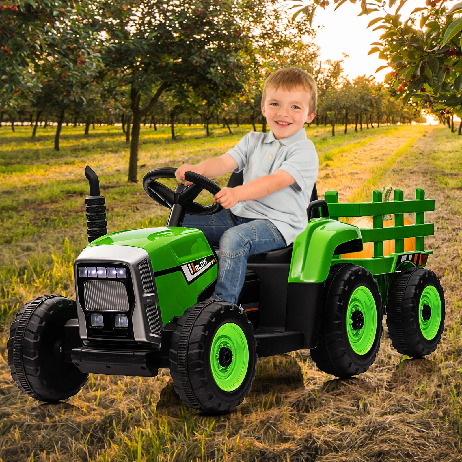 Electric Ride-On Tractor with Trailer and MP3 Player for Kids - 12V Battery-Powered Vehicle - Image 3